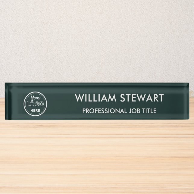 Modern Logo Dark Green Employee Staff Minimalist Nameplate (Creator Uploaded)