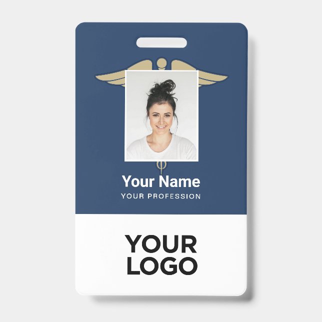 Modern Logo Employee Doctor Nurse Photo Name ID Badge (Front)