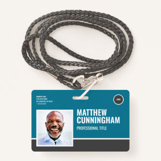 Modern Logo Employee Photo Name Barcode Horizontal ID Badge