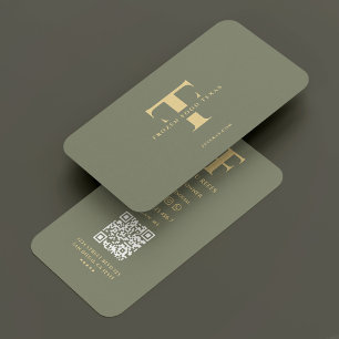 Modern Logo F T Monogram Sage Gold  Business Card