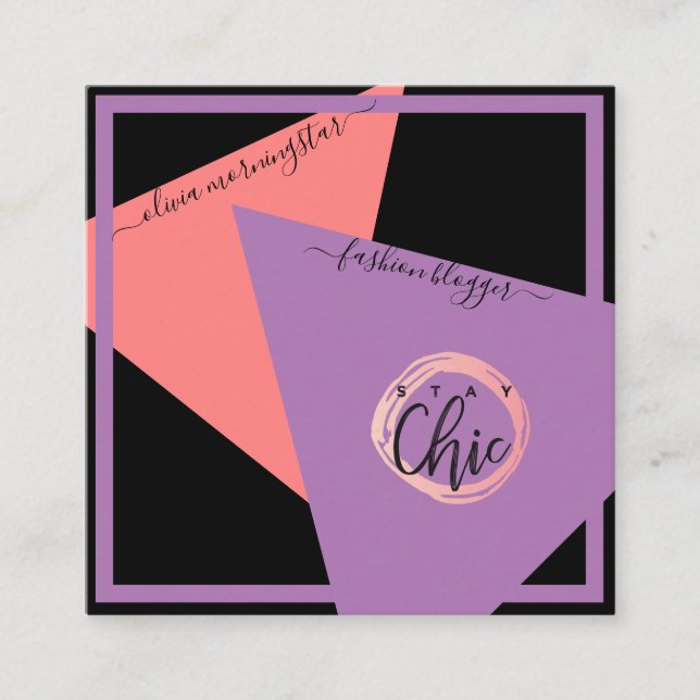 Modern Logo Fashion Geometric YOUR COLORS Square Business Card (Front)