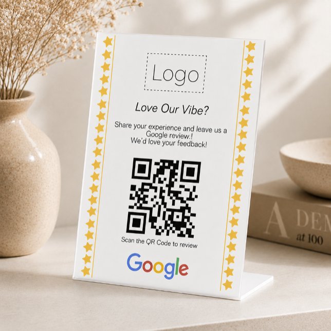Modern Logo Five Star Rating Google Review QR Code Pedestal Sign (Creator Uploaded)