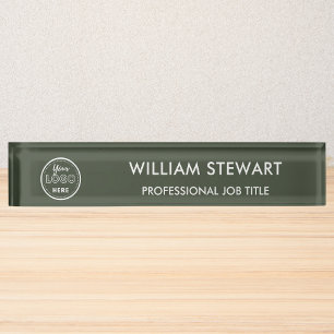 Modern Logo Forest Green Employee Staff Minimalist Nameplate