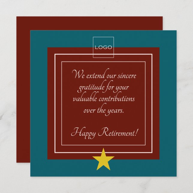 Modern Logo, Gold Star Burgundy and Teal Retirment (Front/Back)
