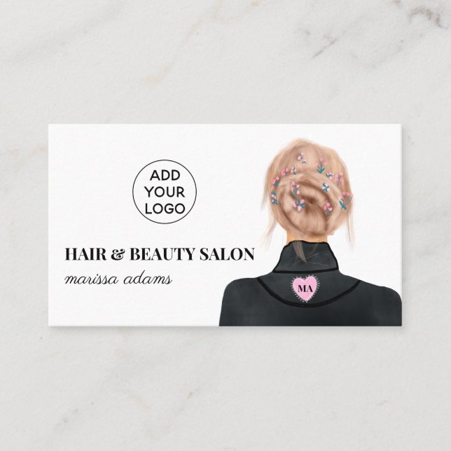 Modern logo hair beauty salon fashion illustration business card (Front)