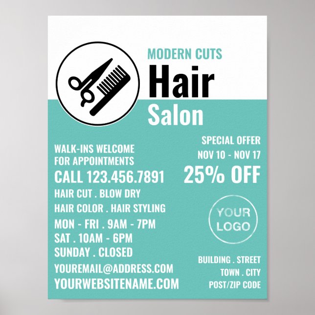 Modern Logo, Hair Stylist, Hair Salon Advertising Poster (Front)