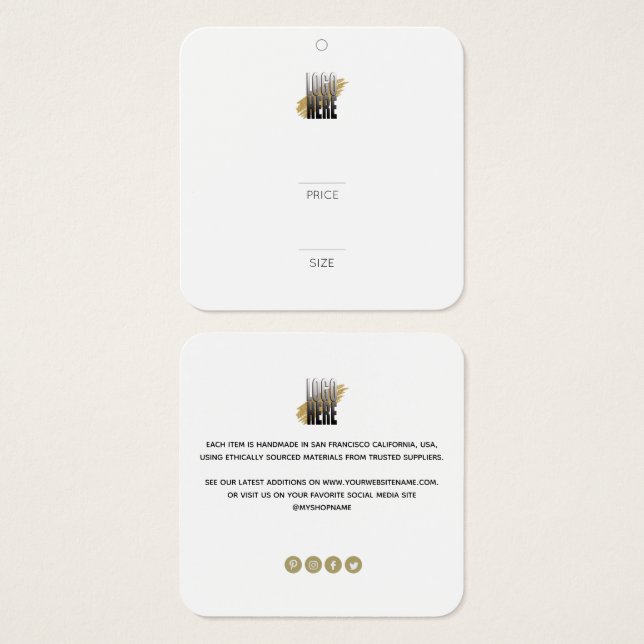 Modern Logo Hanging Square Clothing Price Tag  (Front & Back)