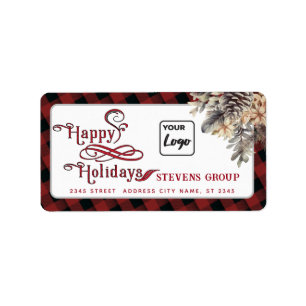 Modern logo Happy Holidays pine cone floral Label