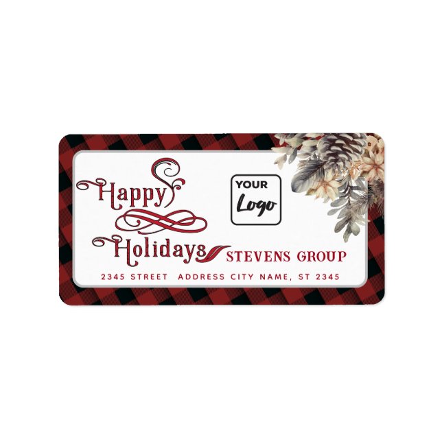 Modern logo Happy Holidays pine cone floral Label (Front)