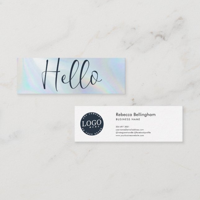 Modern Logo Holographic Script Employee Mini Business Card (Front/Back)
