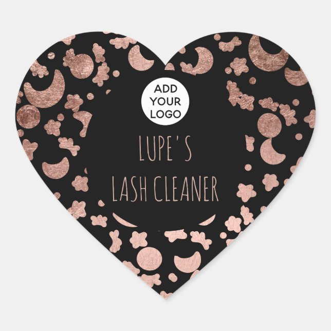 Modern logo lashes rose gold cute moon pattern heart sticker (Front)