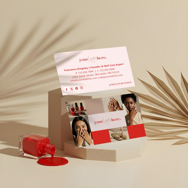 Modern Logo Nail Beauty Salon Photo Grid Collage Business Card (Modern Logo Nail Beauty Salon Photo Grid Collage Business Card)