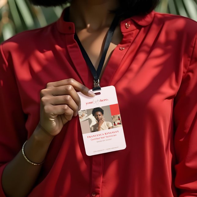 Modern Logo Nail Beauty Salon Photo Grid Collage ID Badge (Modern Logo Nail Beauty Salon Photo Grid Collage Badge)