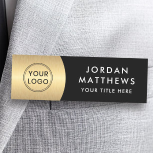 Modern logo, name and title golden gradient black  tag