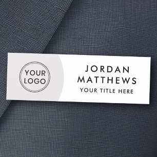 Modern logo, name and title light grey and white name tag