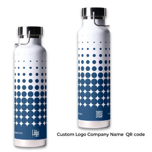 Modern Logo Name QR-code WWW Blue White Halftone Water Bottle