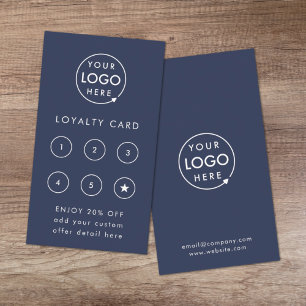Modern Logo   Navy Blue Business Discount Reward Loyalty Card