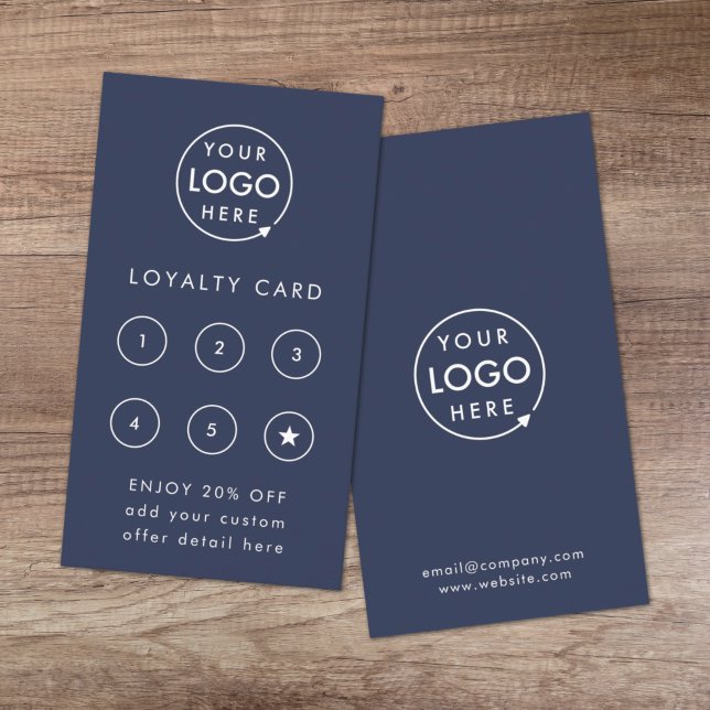 Modern Logo | Navy Blue Business Discount Reward Loyalty Card (Creator Uploaded)