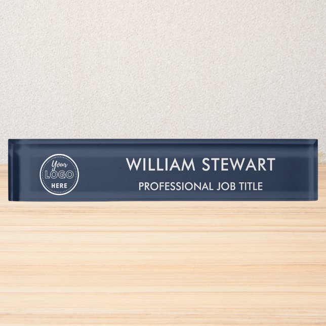 Modern Logo Navy Blue Employee Staff Minimalist Nameplate (Creator Uploaded)