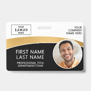 Modern Logo Photo ID Barcode Employee Name Badge