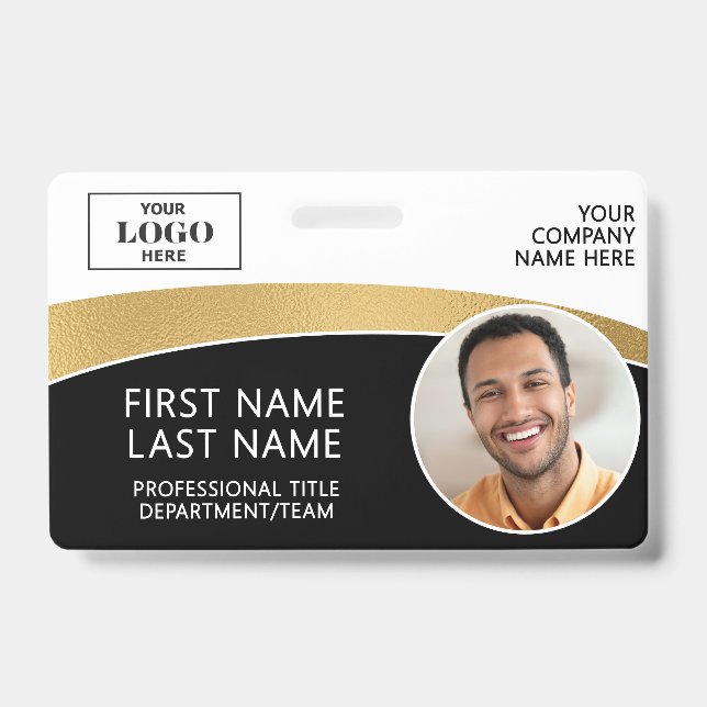 Modern Logo Photo ID Barcode Employee Name Badge (Front)