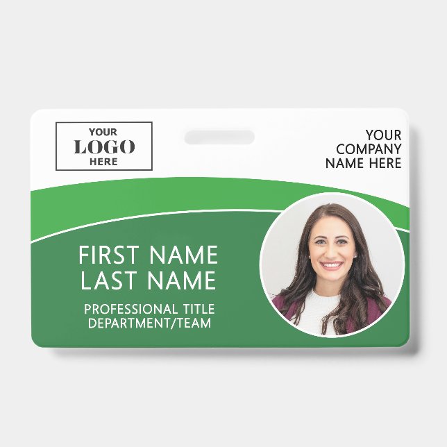 Modern Logo Photo ID Barcode Employee Name Badge (Front)