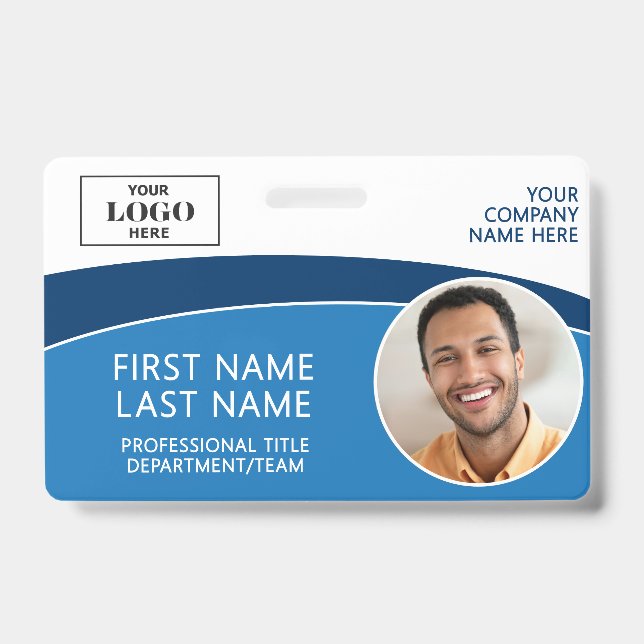 Modern Logo Photo ID Barcode Employee Name Badge (Front)