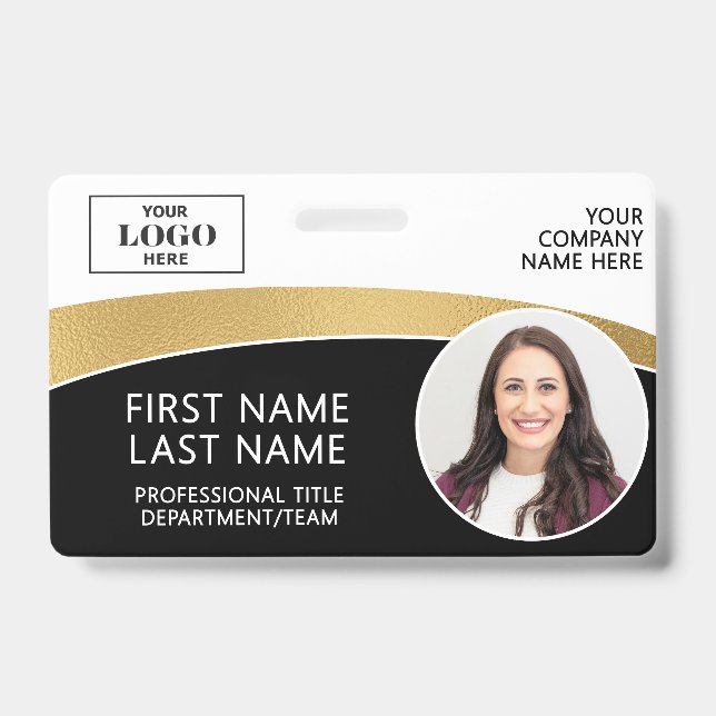 Modern Logo Photo ID Barcode Employee Name Badge (Front)