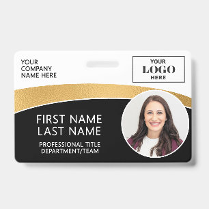Modern Logo Photo ID Barcode Employee Name Badge