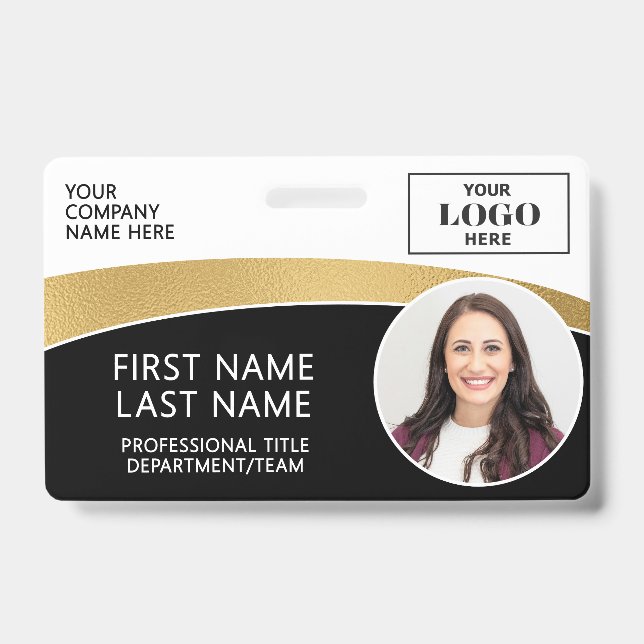 Modern Logo Photo ID Barcode Employee Name Badge (Front)
