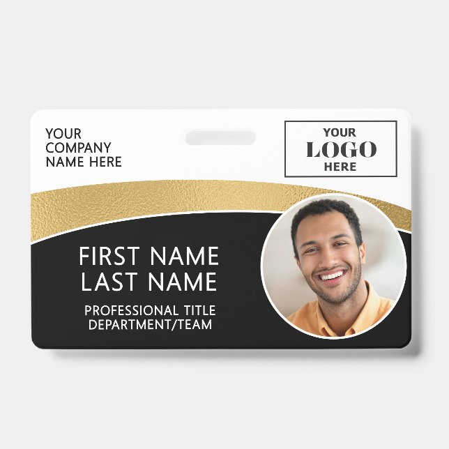 Modern Logo Photo ID Barcode Employee Name Badge (Front)