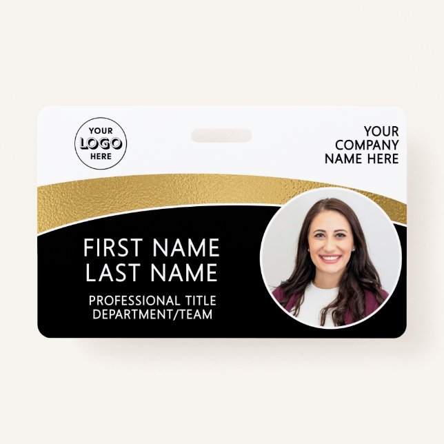 Modern Logo Photo ID Barcode Employee Name ID Badge (Front)