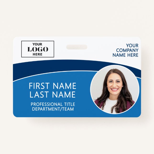 Modern Logo Photo ID Barcode Employee Name ID Badge (Front)
