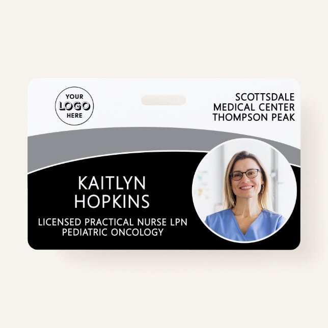 Modern Logo Photo ID Barcode Nurse Name ID Badge (Front)
