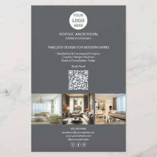 Modern Logo Photo QR Grey Professional Business Flyer