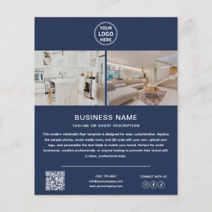Modern Logo Photo QR Navy Blue Marketing Business Flyer