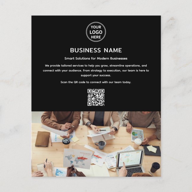 Modern Logo Photo QR Professional Black Business Flyer (Front)