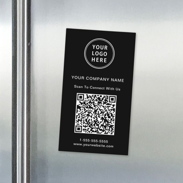 Modern Logo QR Code Black Magnetic Business Card (Capture attention, make connections, and leave a lasting impression with our QR business magnet card)