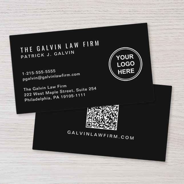 Modern Logo QR Code Company Employee Black Business Card (Capture attention, make connections, and leave a lasting impression with our modern QR business card)