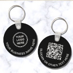 Modern Logo QR Code Promotional Black Key Ring<br><div class="desc">Modern promotional keychain for your business or organisation. Add your logo and QR code and a line of customised text on each side,  such as your company name,  slogan,  thank you,  etc.,  in simple white typography.</div>