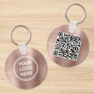 Modern Logo QR Code Promotional Rose Gold Key Ring