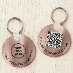 Modern Logo QR Code Promotional Rose Gold Key Ring