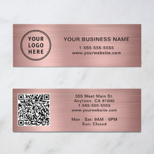 Modern Logo QR Code Rose Gold Mini Business Card