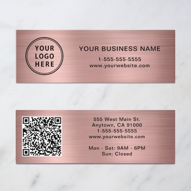 Modern Logo QR Code Rose Gold Mini Business Card (Modern Logo QR Code Rose Gold Mini Business Card)