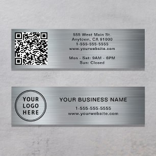 Modern Logo QR Code Silver Mini Business Card