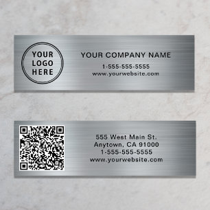 Modern Logo QR Code Silver Mini Business Card