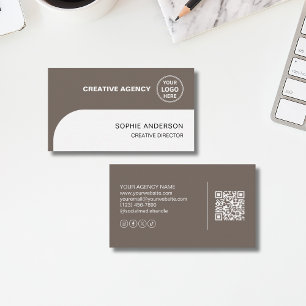 Modern Logo QR Creative Agency Taupe Business Card