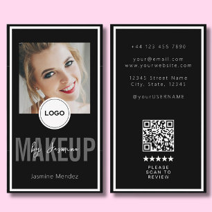 Modern Logo QR Review Black White Makeup Artist Bu Business Card