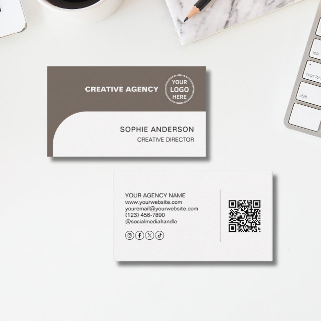 Modern Logo QR Social Media Creative Agency  Business Card (Modern Logo Photo QR Creative Agency Business Card)