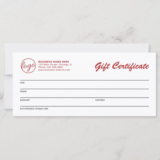 Modern Logo Red Business Gift Certificate (Front)